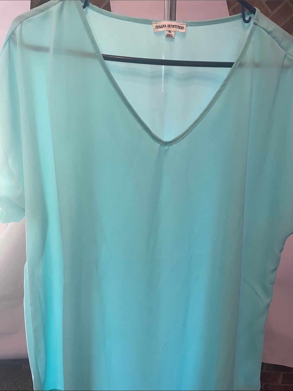 Zenana Outfitters Mint Green V-Neck Sheer Blouse